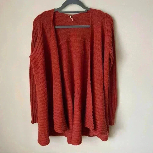 Free People Open Front Wool Blend Red Cardigan Terracotta Knit Women Size Small - Picture 1 of 6